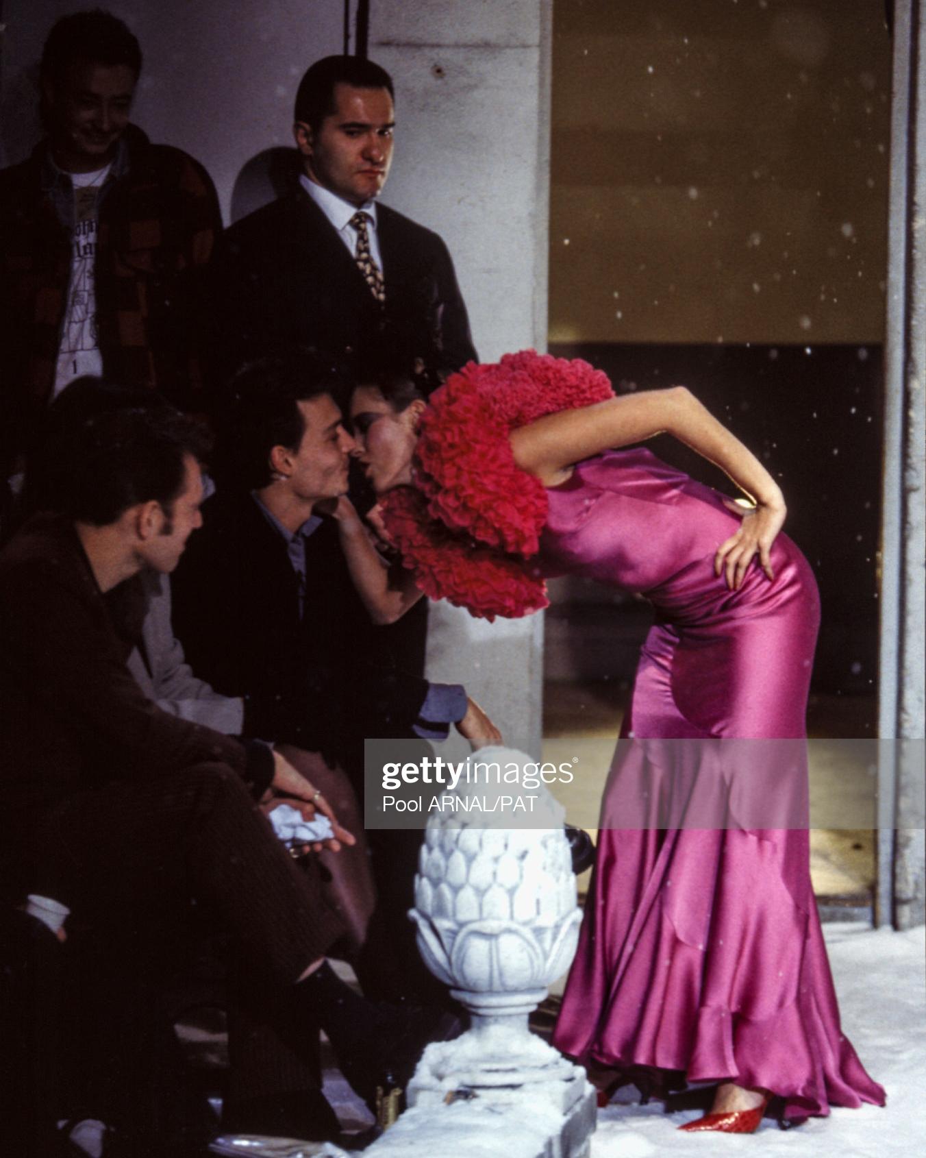 John Galliano fuchsia silk bias cut trained evening dress, fw 1995 In Excellent Condition In London, GB