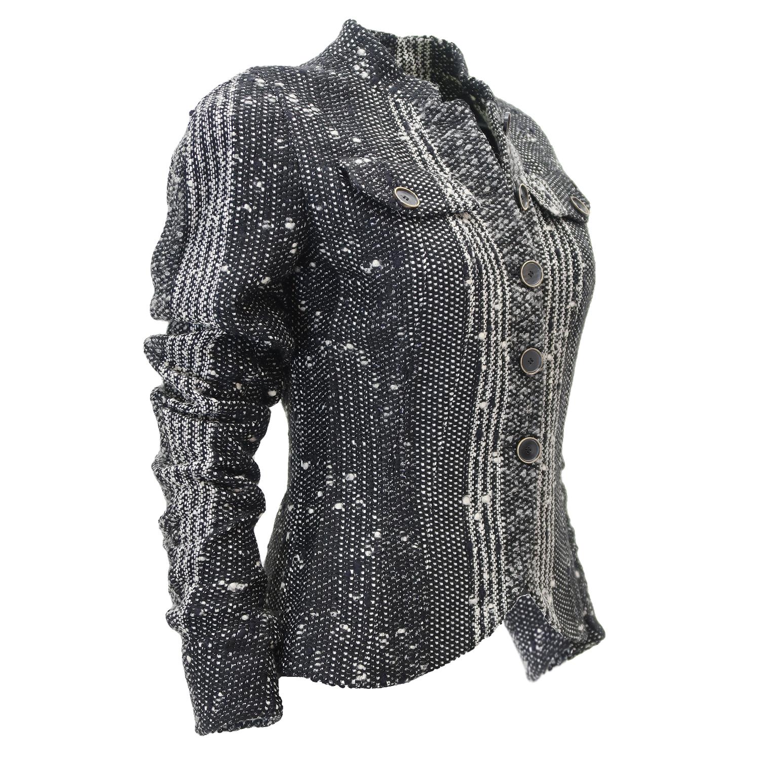 Nero John Galliano FW-2004 Giacca ufficiale in tweed in misto lana con taglio aderente in vendita