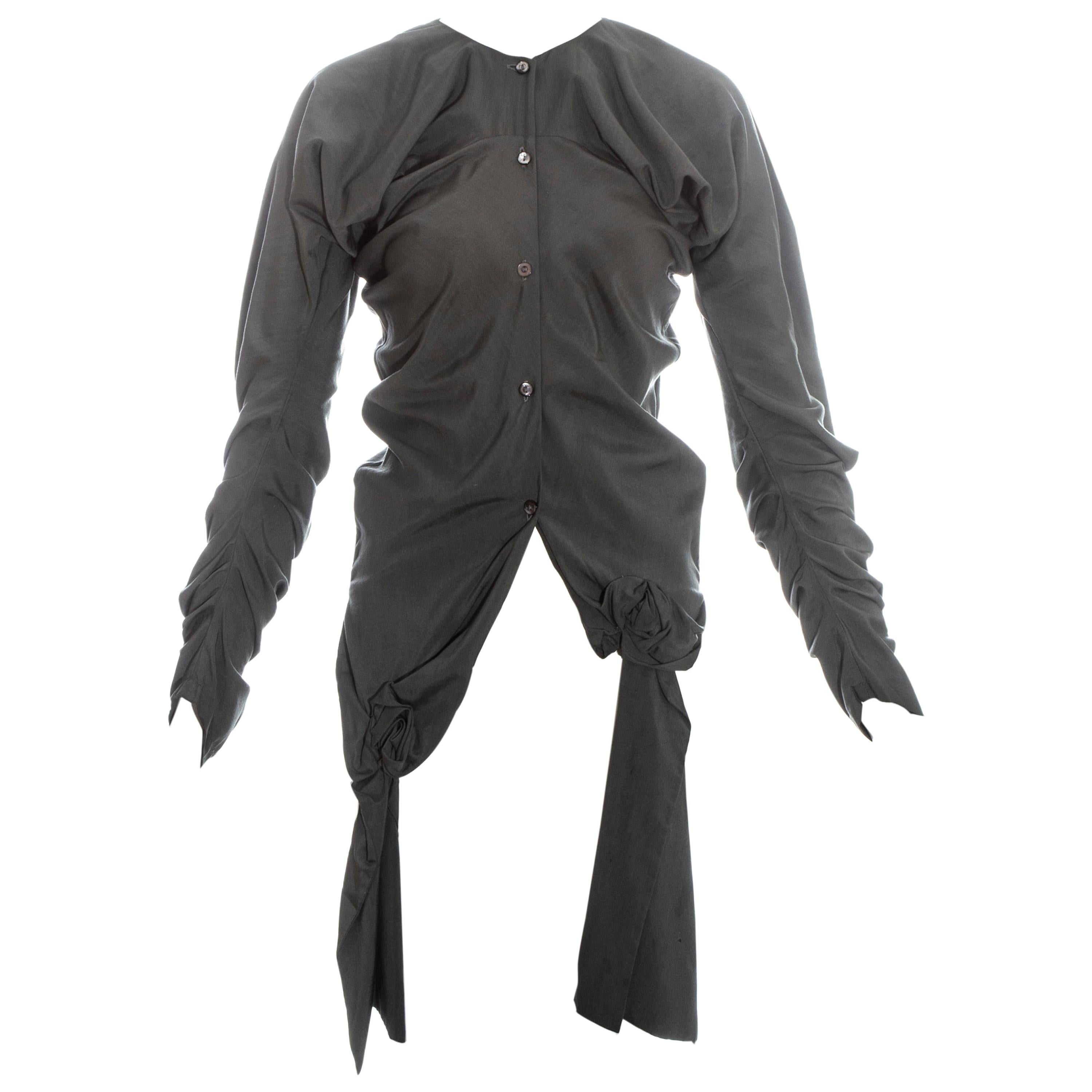 John Galliano gathered grey blouse, fw 1987 For Sale