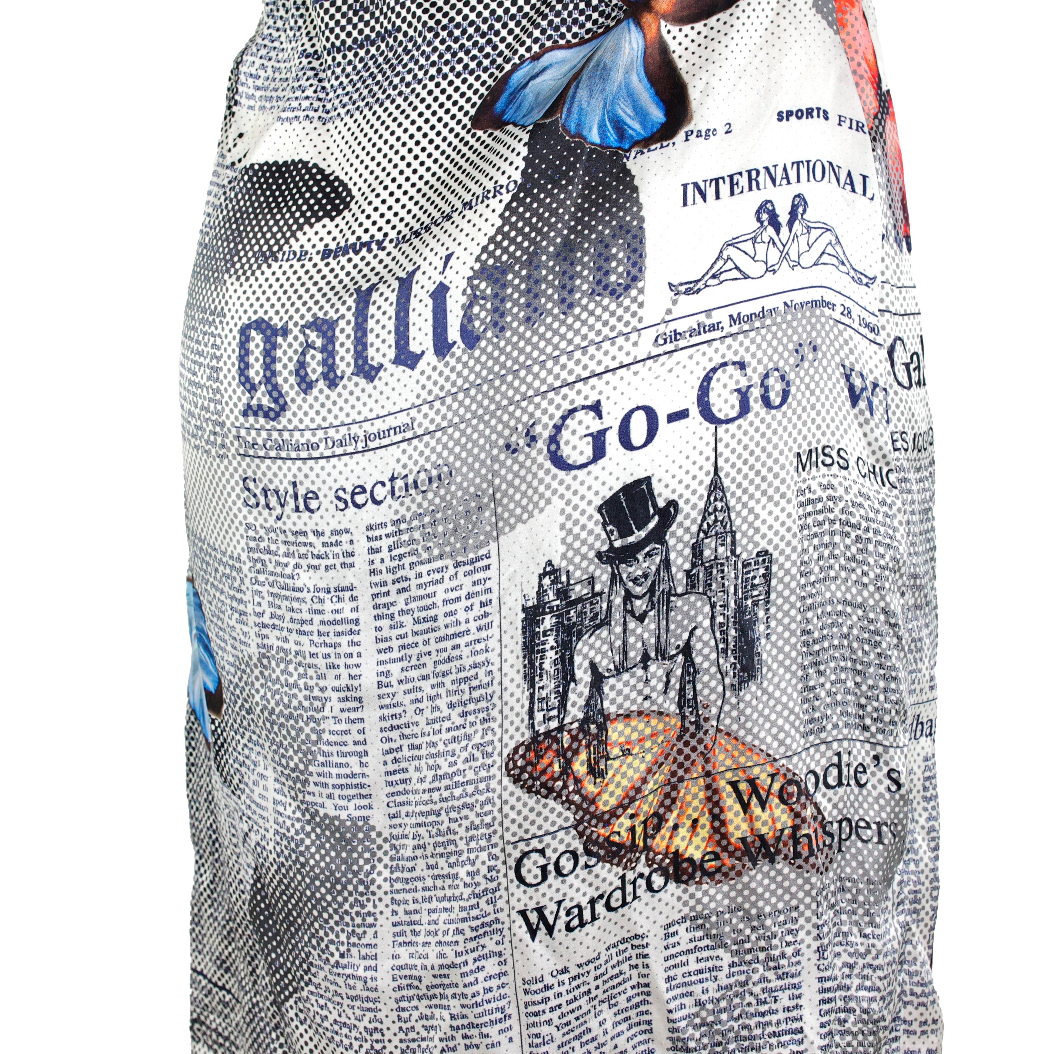 Gray John Galliano Gazette / Newspaper Butterfly Silk Dress For Sale