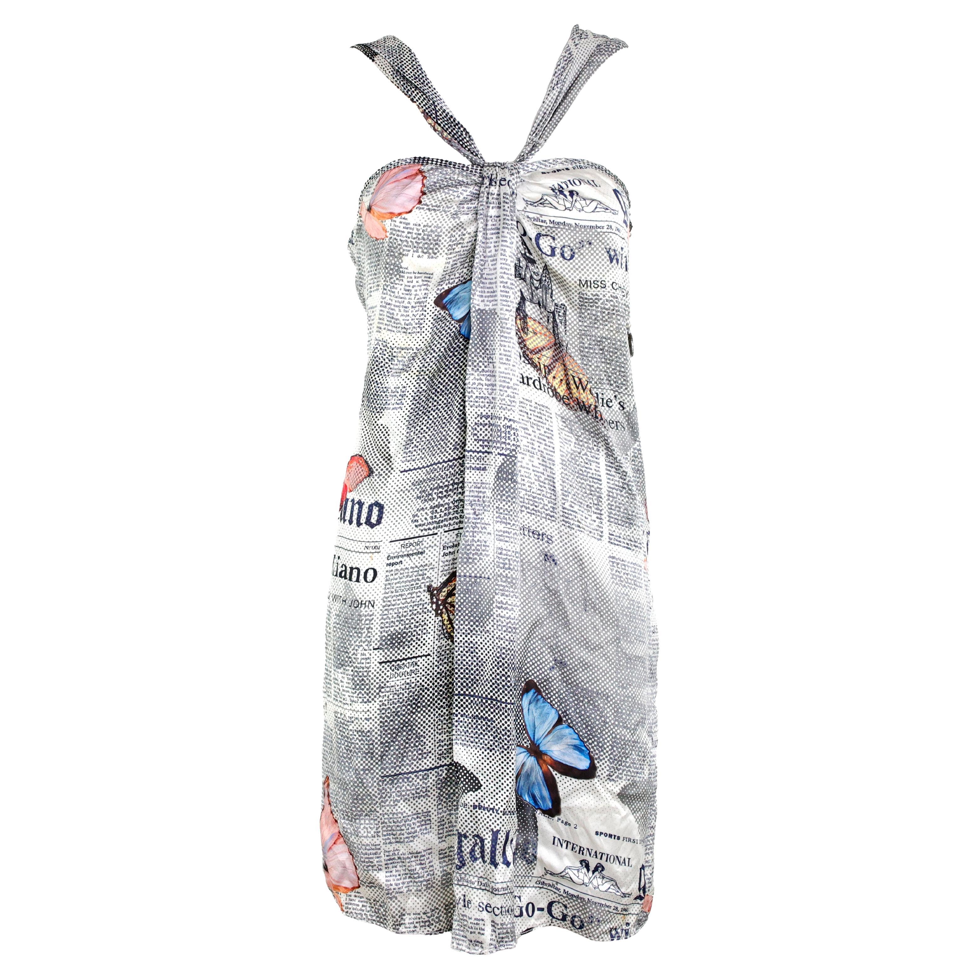 John Galliano Gazette / Newspaper Butterfly Silk Dress For Sale