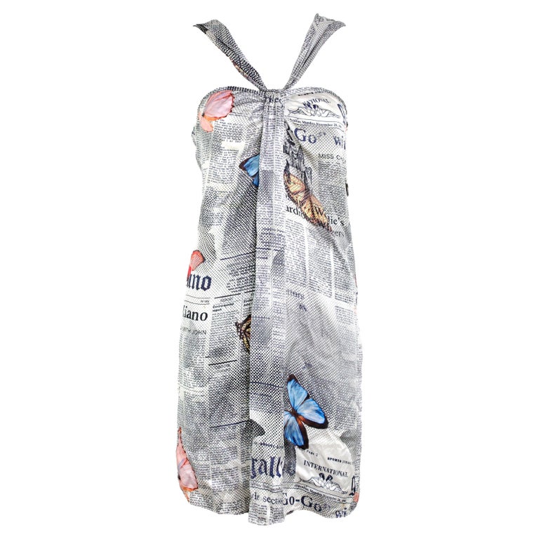 John Galliano Gazette Newspaper Butterfly Silk Dress For Sale at