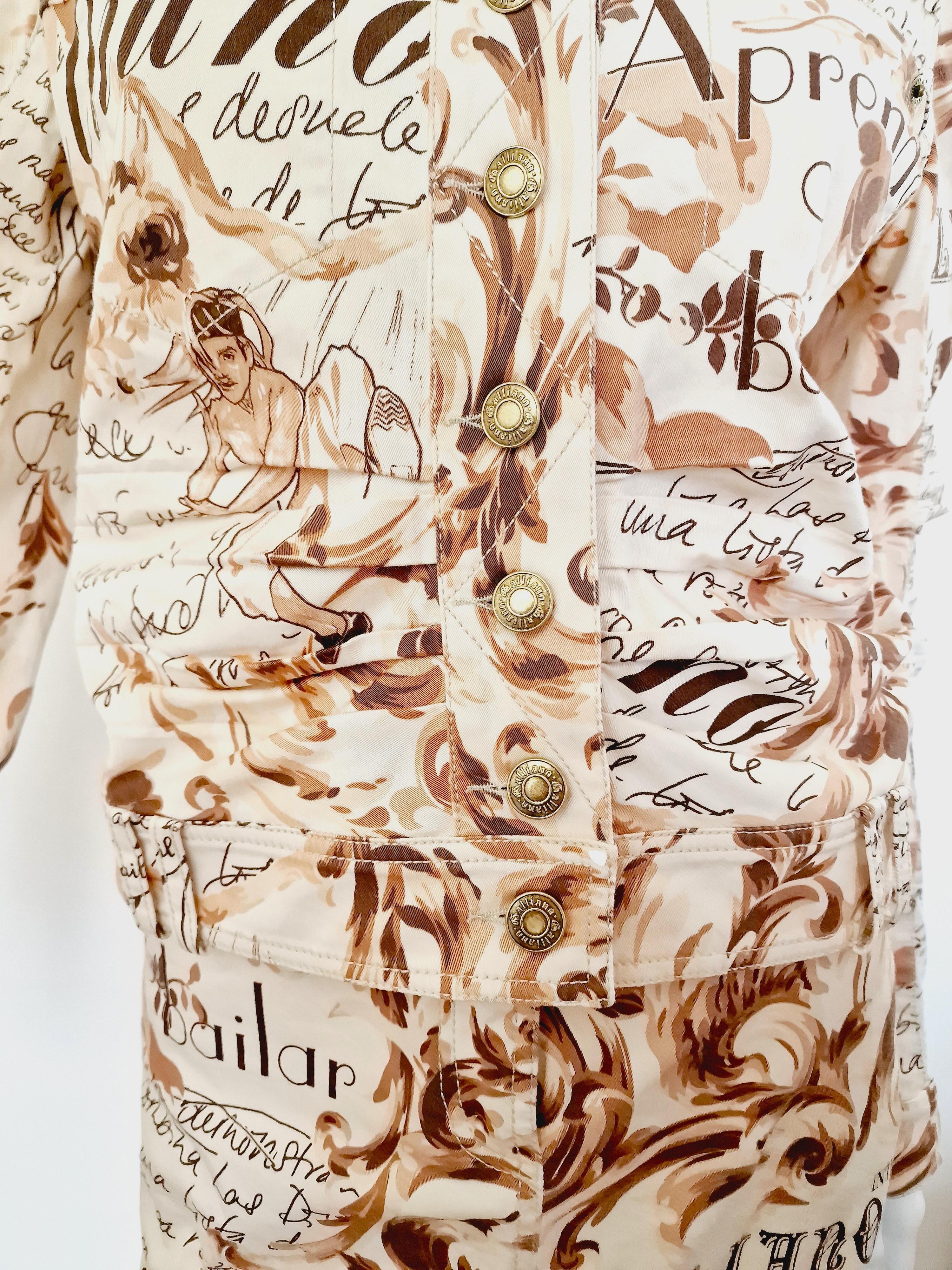 John Galliano Gazette Newspaper News Journal Vintage 90s XL Jacket Dress Suit In Excellent Condition For Sale In PARIS, FR