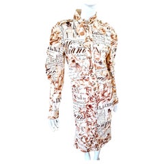 John Galliano Gazette Newspaper News Journal Vintage 90s XL Jacket Dress Suit