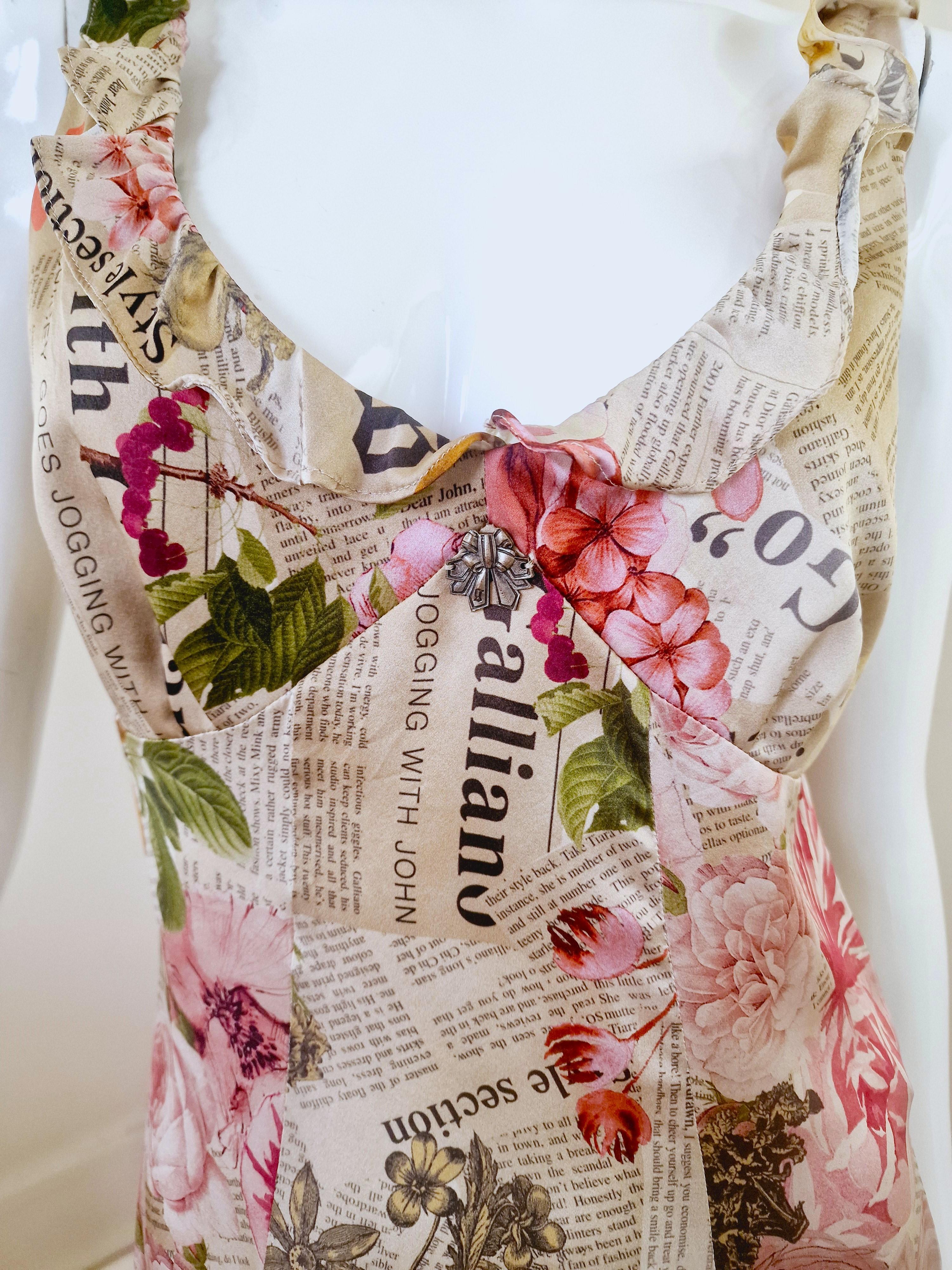 Women's John Galliano Gazette Newspaper Silk News Floral Butterfly Face Evening Dress