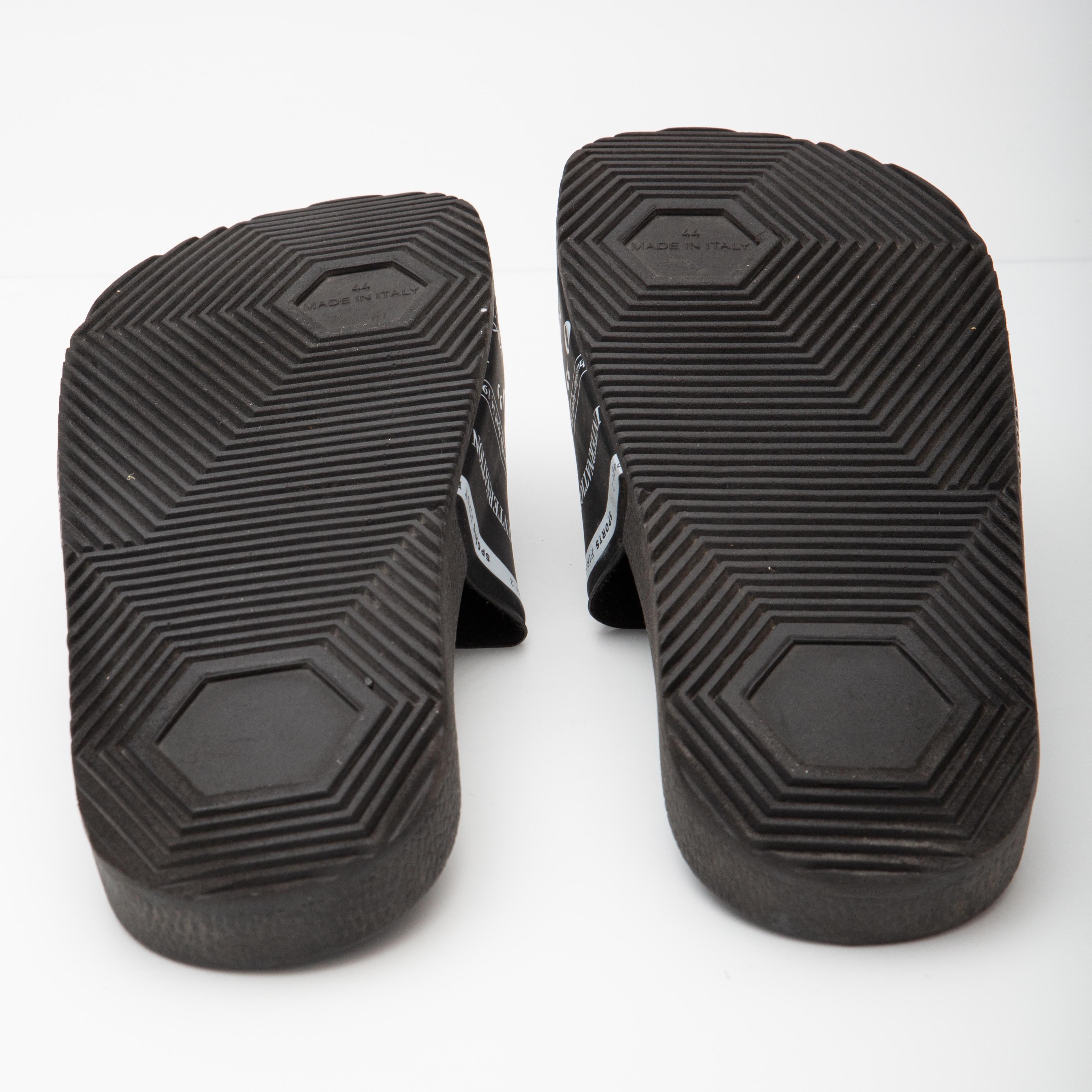 Black John Galliano Gazette Print Newspaper Unisex Pool Slides Sandals (US 11) For Sale