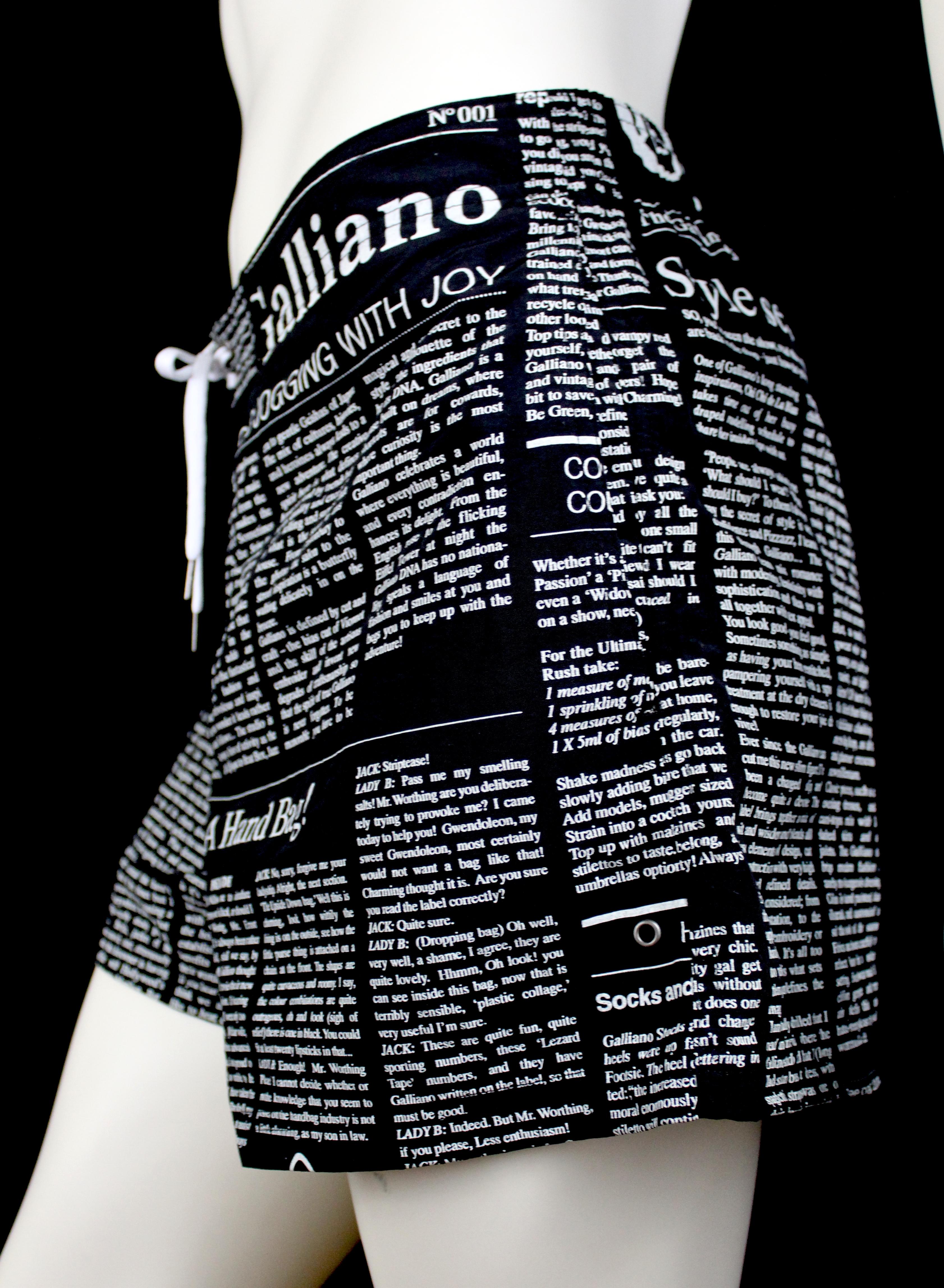 John Galliano Swimming Trunks 
-Lined
-New with tags
-Feature iconic gazette print with Galliano font 
-Drawstring 
-Sized XXL 

Approximate Measurements
-Total length: 14.5