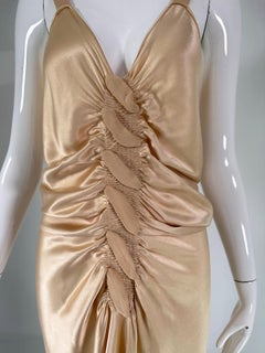 John Galliano Glamourous Gold Satin Shirred Front Button Back Evening Dress  6