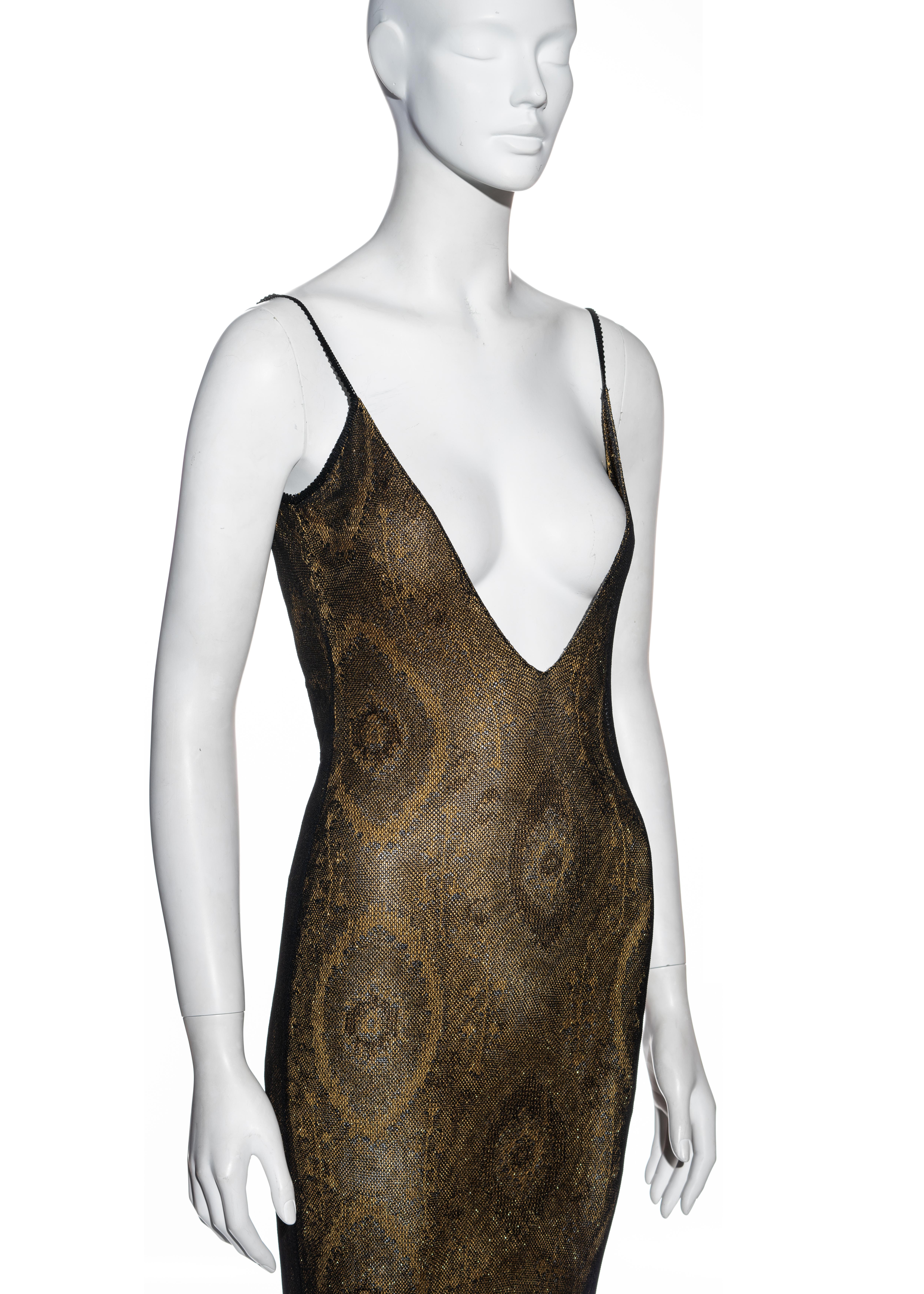 John Galliano Vestido de noche de lúrex de punto jacquard dorado, ss 1998 en Excelente Estado en London, GB