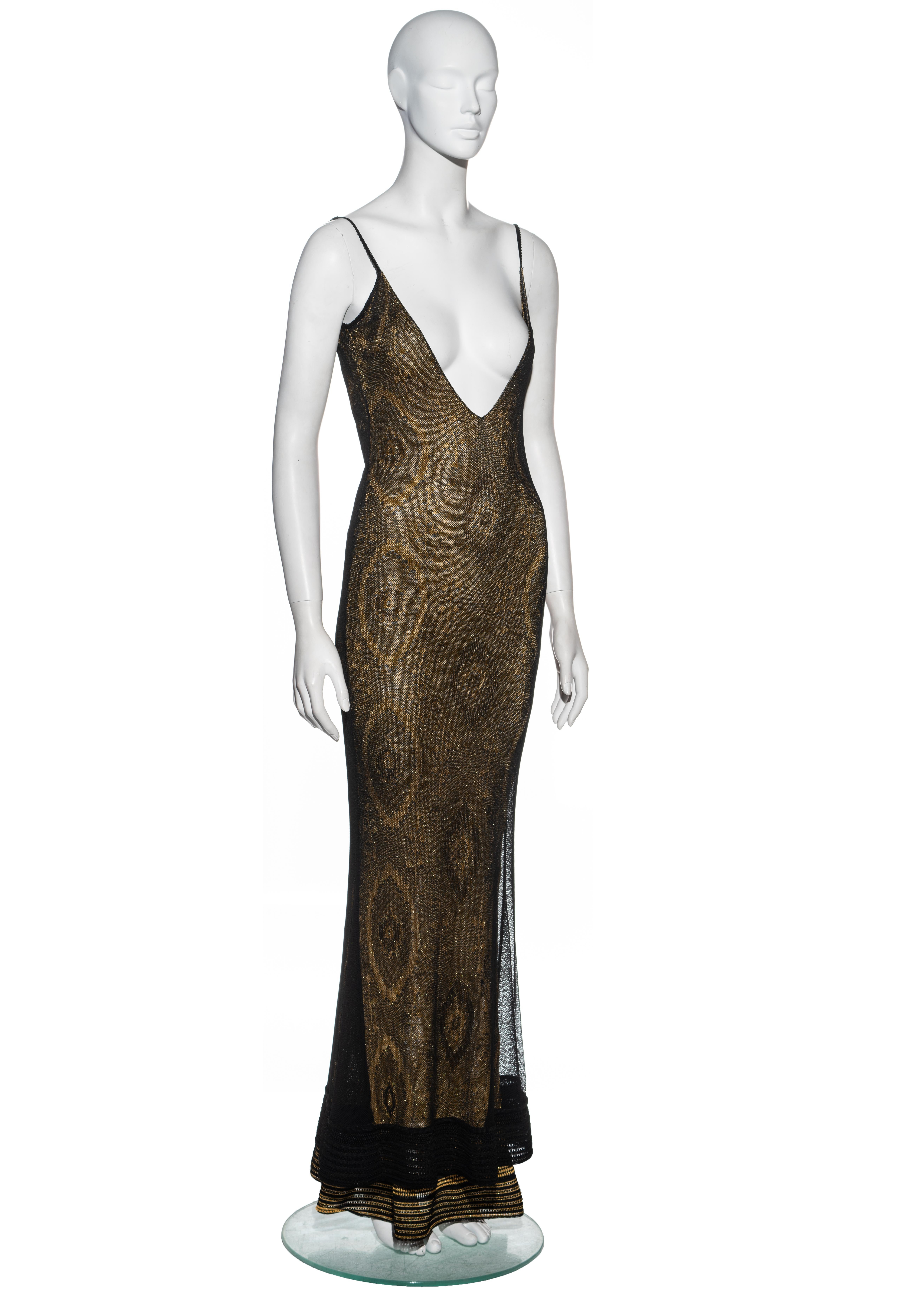 De las mujeres John Galliano Vestido de noche de lúrex de punto jacquard dorado, ss 1998