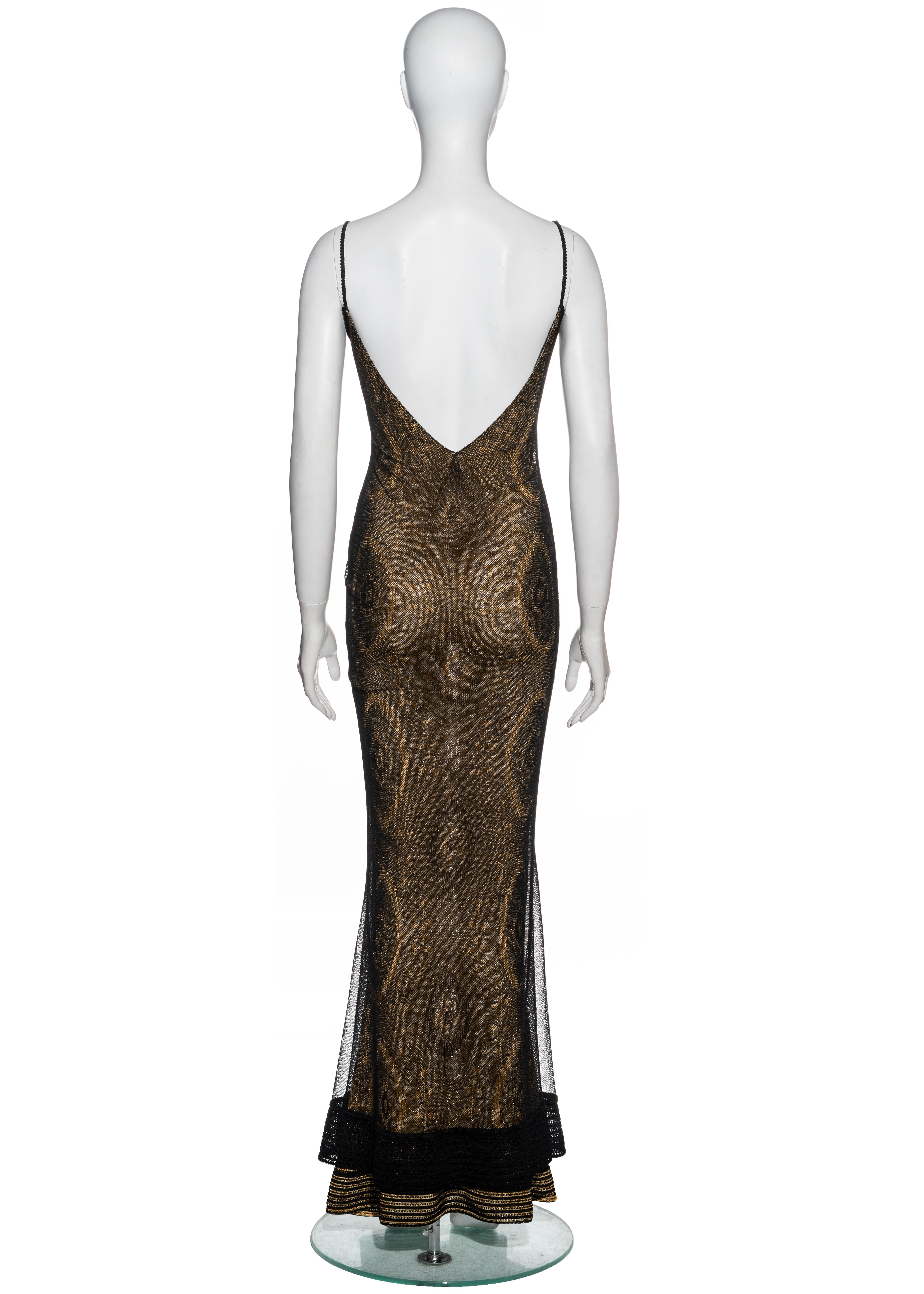 John Galliano Vestido de noche de lúrex de punto jacquard dorado, ss 1998 1