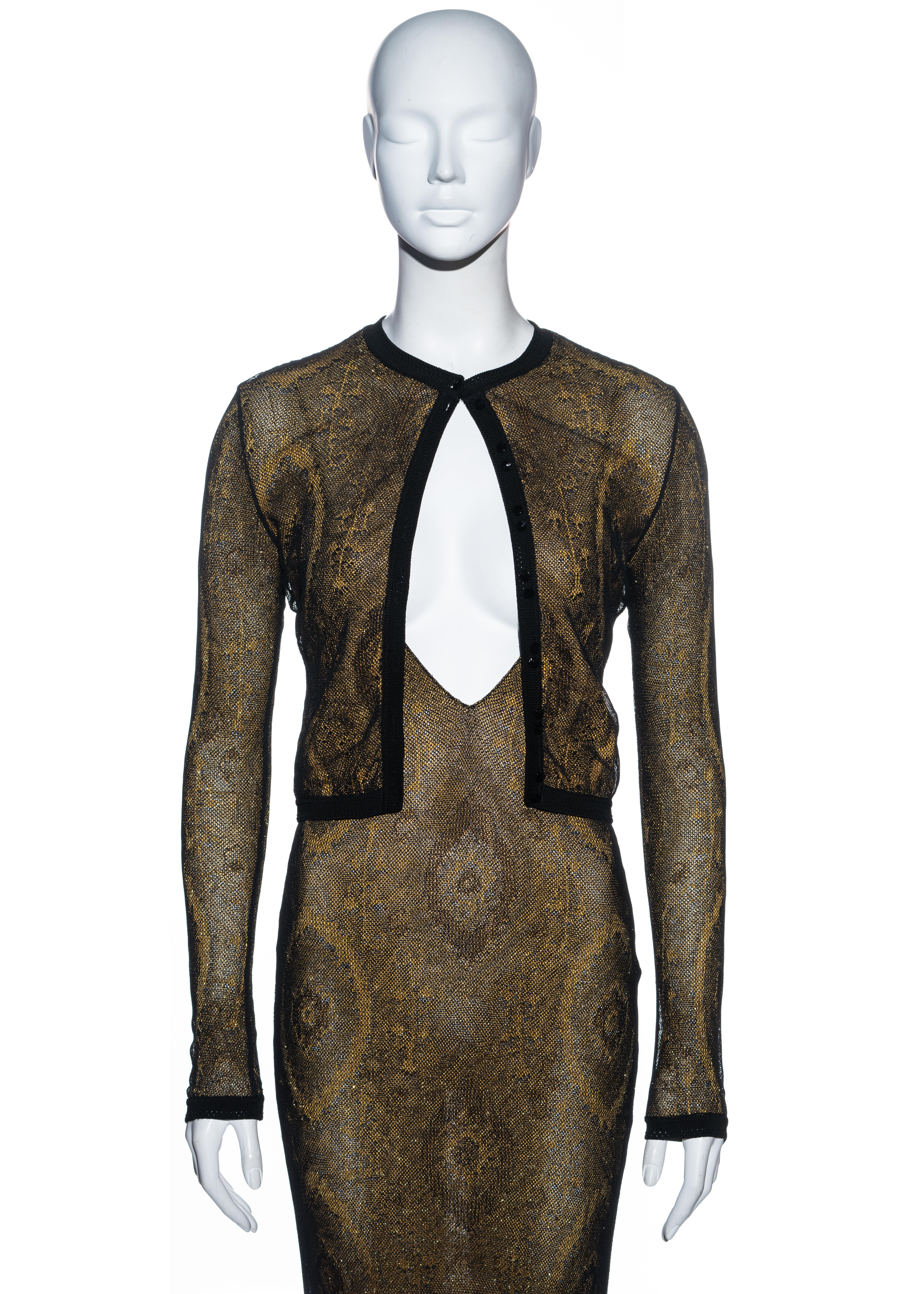 John Galliano Vestido de noche de lúrex de punto jacquard dorado, ss 1998 2