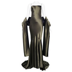 John Galliano Gold Slip Gown and Wrap Ensemble, 1997