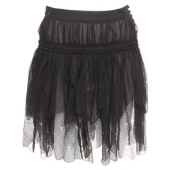 JOHN GALLIANO Gonna black 100% shirred silk laser cut holes prairie skirt FR36 S