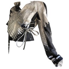 John Galliano Gray and White Linen Wrap-Front Jacket W/ Side Tie and Ruffle