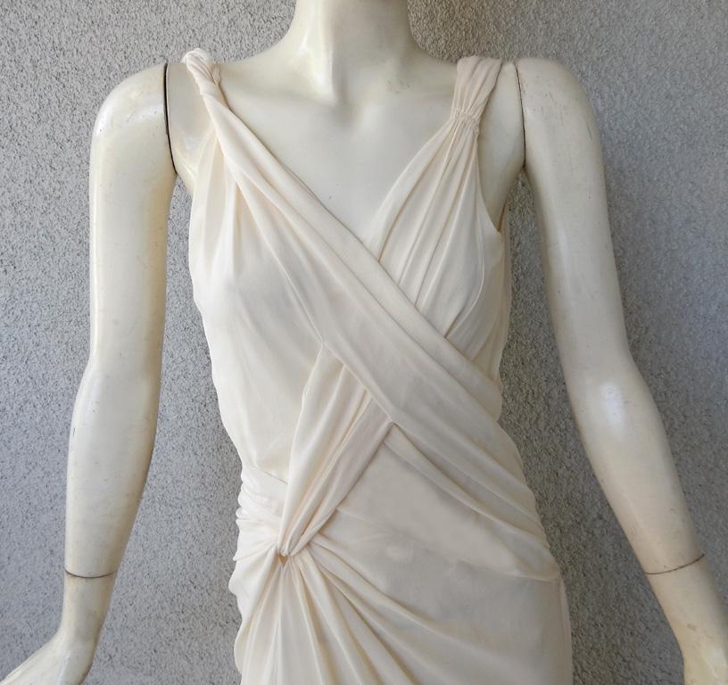 Gray John Galliano Grecian Inspired Asymmetric Ivory Silk Chiffon Dress For Sale