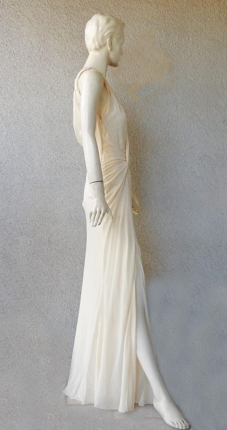 John Galliano Grecian Inspired Asymmetric Ivory Silk Chiffon Dress In New Condition For Sale In Los Angeles, CA