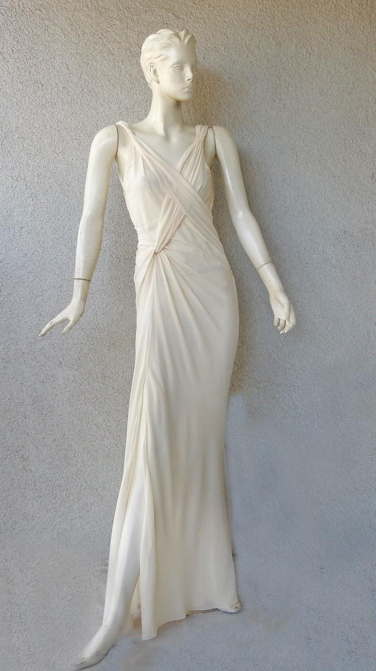 Women's John Galliano Grecian Inspired Asymmetric Ivory Silk Chiffon Dress For Sale