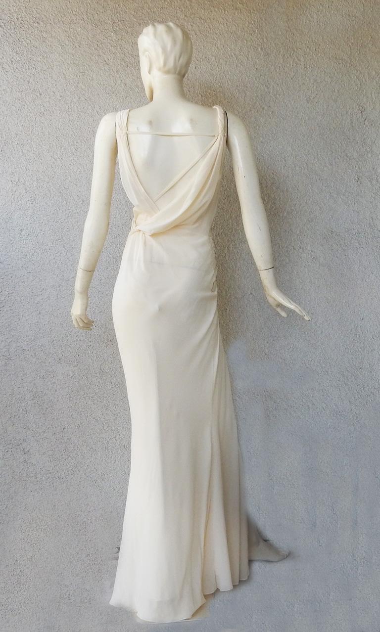 John Galliano Grecian Inspired Asymmetric Ivory Silk Chiffon Dress For Sale 1