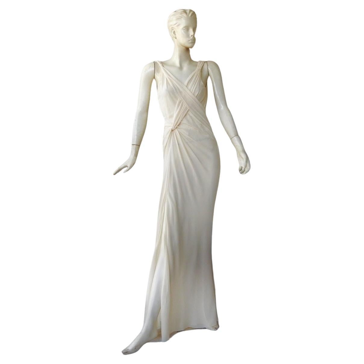 John Galliano Grecian Inspired Asymmetric Ivory Silk Chiffon Dress For Sale