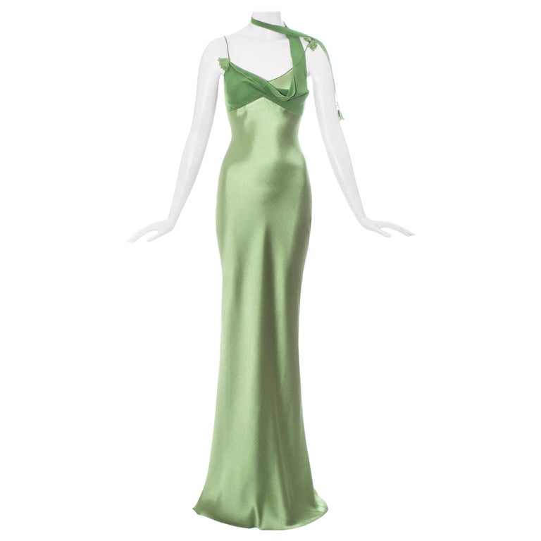 John Galliano green acetate maxi dress with attached silk scarf, c. 1990s at 1stDibs | 90s dress with scarf, dress with scarf attached, john galliano green dress John Galliano green acetate maxi dress with attached silk scarf, c. 1990s at 1stDibs | 90s dress with scarf, dress with scarf attached, john galliano green dress