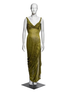 John Galliano Green Crocodile-Print Bias-Cut Silk Jersey Evening Dress, FW 2000