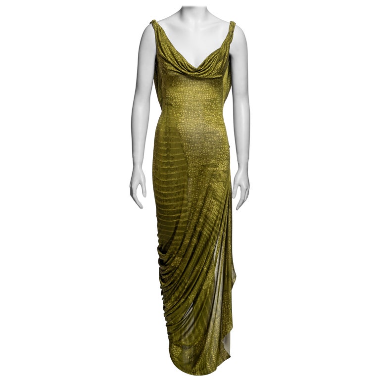green crocodile dress John Galliano Crocodile-Print Bias-Cut Silk Jersey Evening Dress, FW 2000 For Sale at 1stDibs VM Met Gala hero