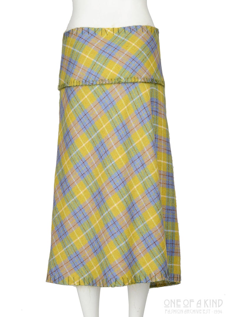 John Galliano green plaid wool blanket wrap skirt, aw 2000 For Sale at 1stDibs