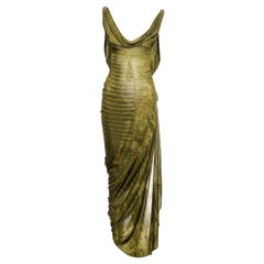 John Galliano Grünes drapiertes Abendkleid aus Viskose mit Reptildruck mit tiefem Rückenausschnitt, H/W 2000