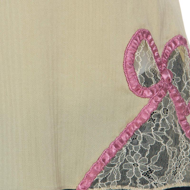 Women's John Galliano Green Stretch Cotton and Lace Bow Detail Camisole Top M