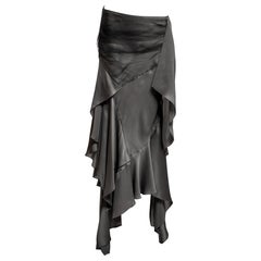 John Galliano Grey Bias-Cut Silk Draped Skirt with Tulle Overlay, SS 2006