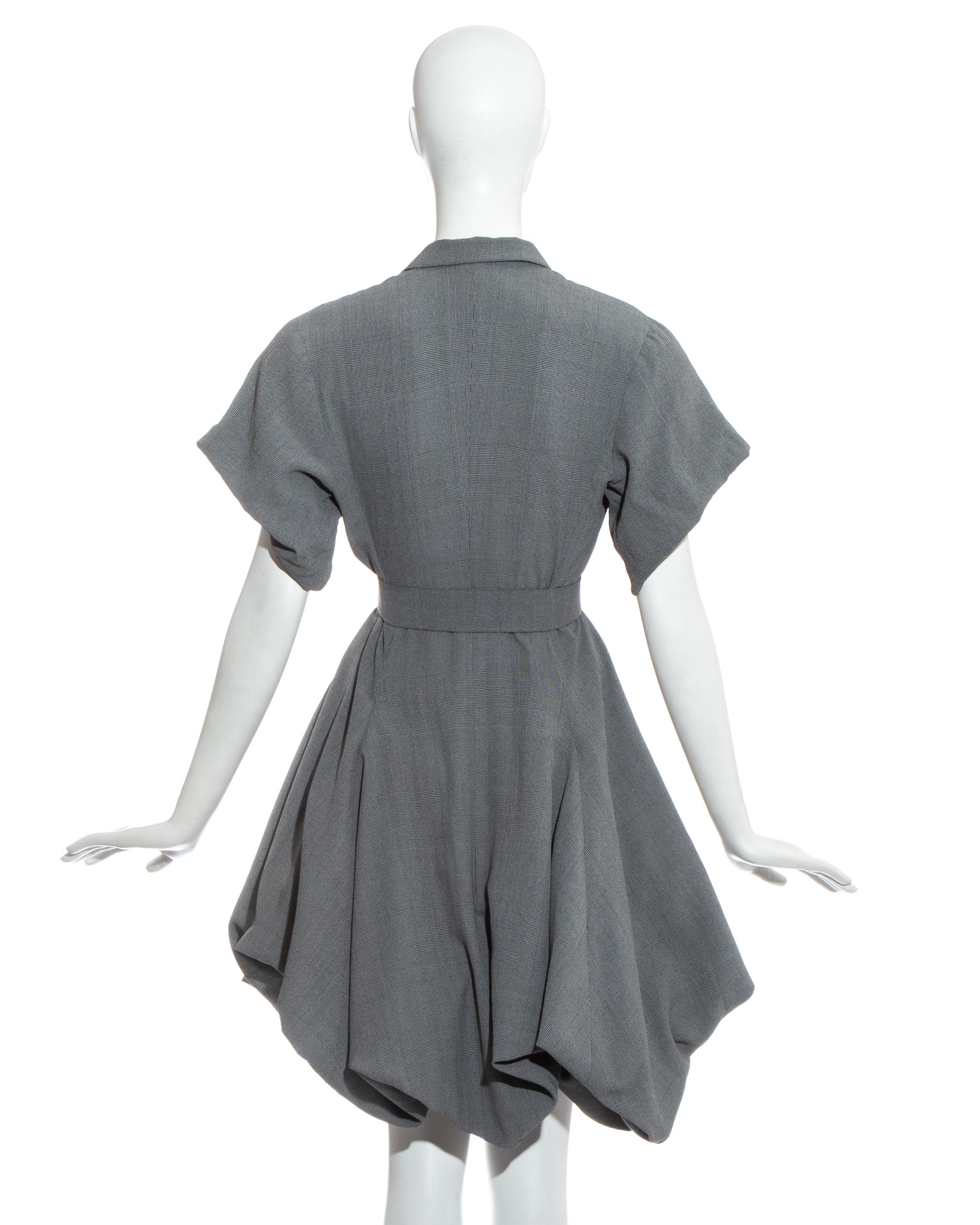 John Galliano grey checked Blanche Dubois bustled coat dress, ss 1988 For Sale 2
