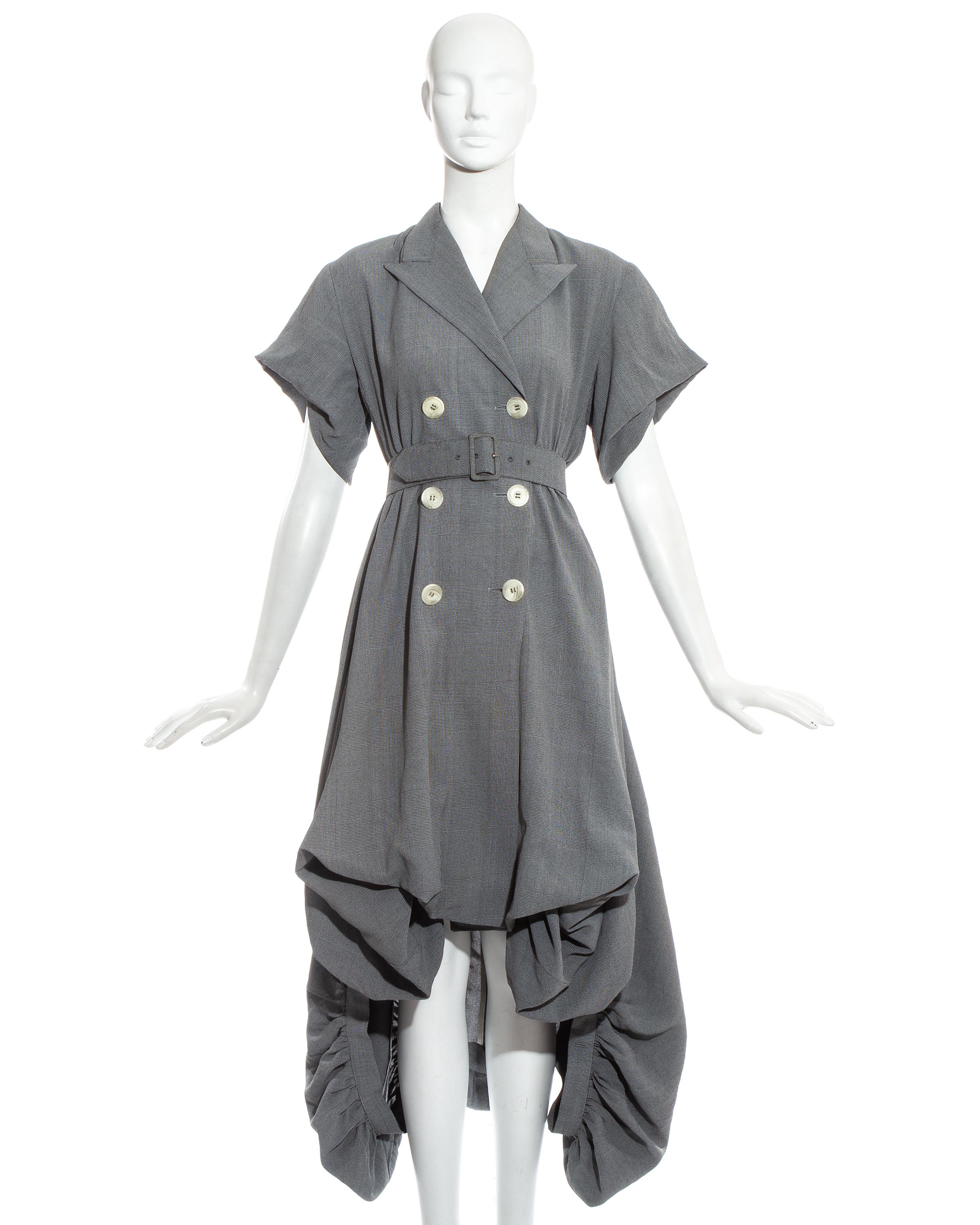 Robe manteau à carreaux gris à buste Blanche Dubois de John Galliano, P/E 1988 Pour femmes en vente