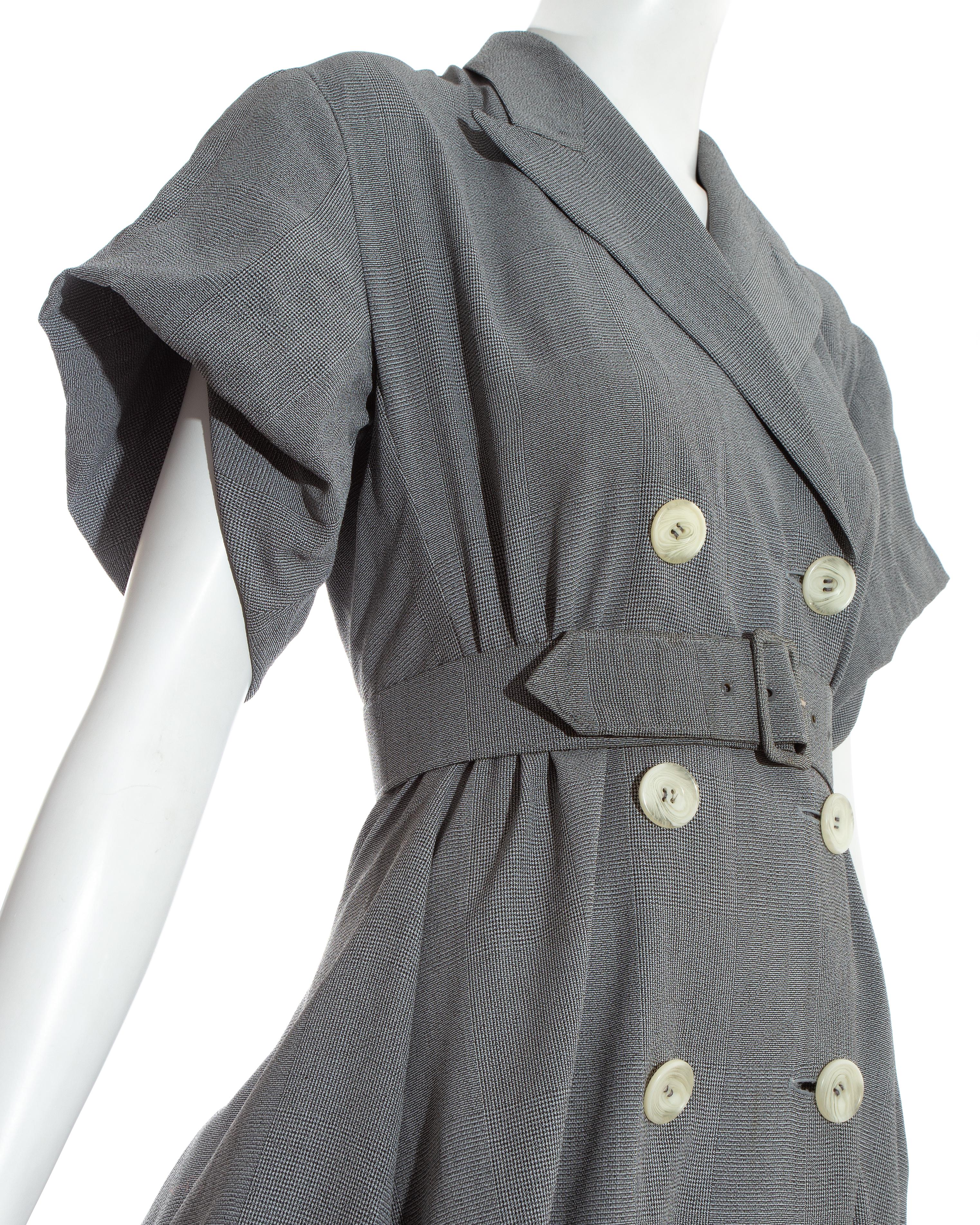 John Galliano grey checked Blanche Dubois bustled coat dress, ss 1988 In Good Condition For Sale In London, GB