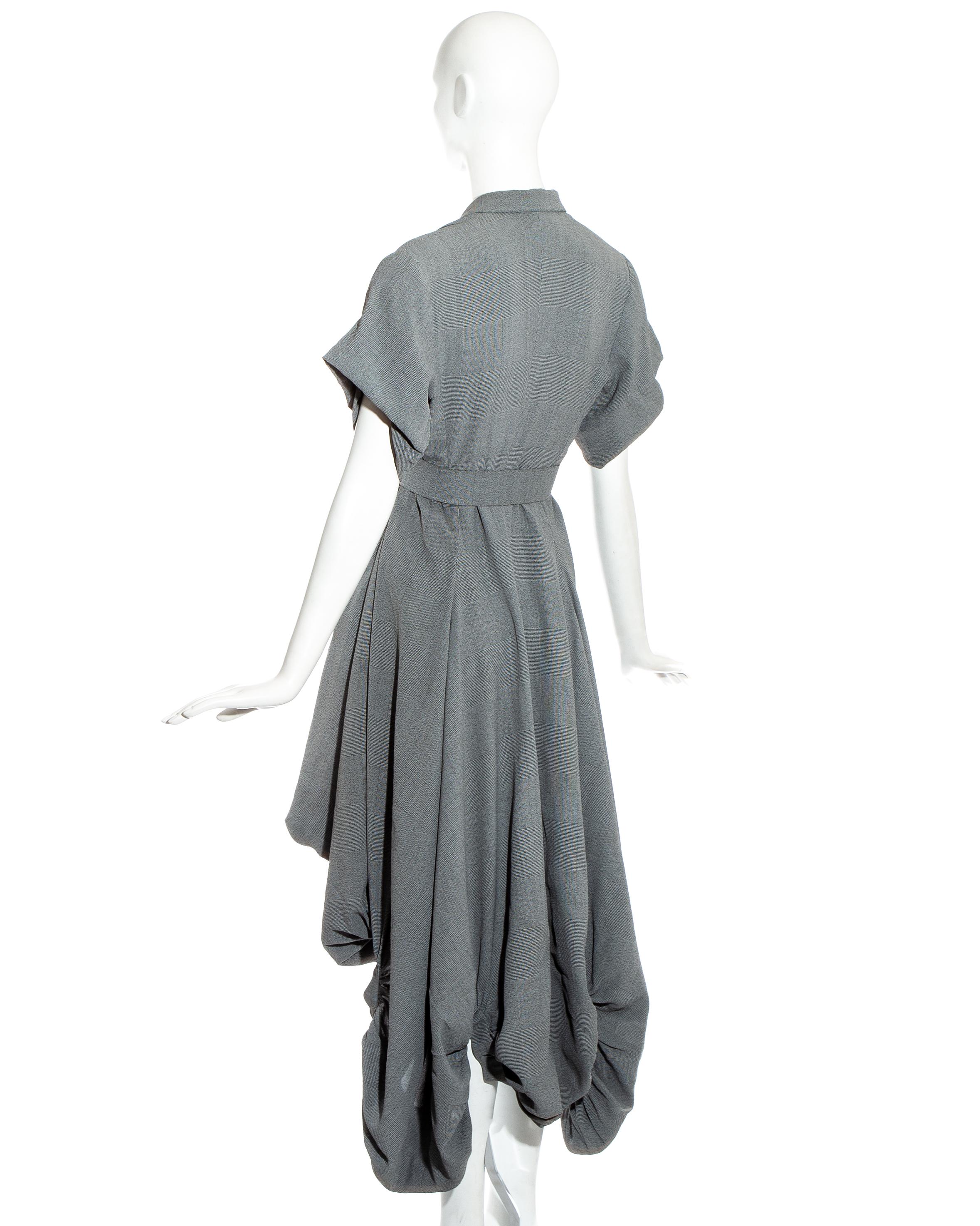 John Galliano grey checked Blanche Dubois bustled coat dress, ss 1988 For Sale 1