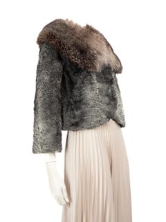 John Galliano Grey Fox Fur Collar Lamb Fur Jacket Size M