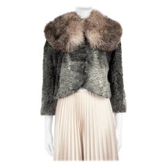 John Galliano Grey Fox Fur Collar Lamb Fur Jacket Size M