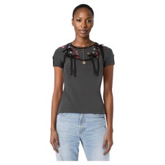 John Galliano Grey Lace & Button Detail Top Size S