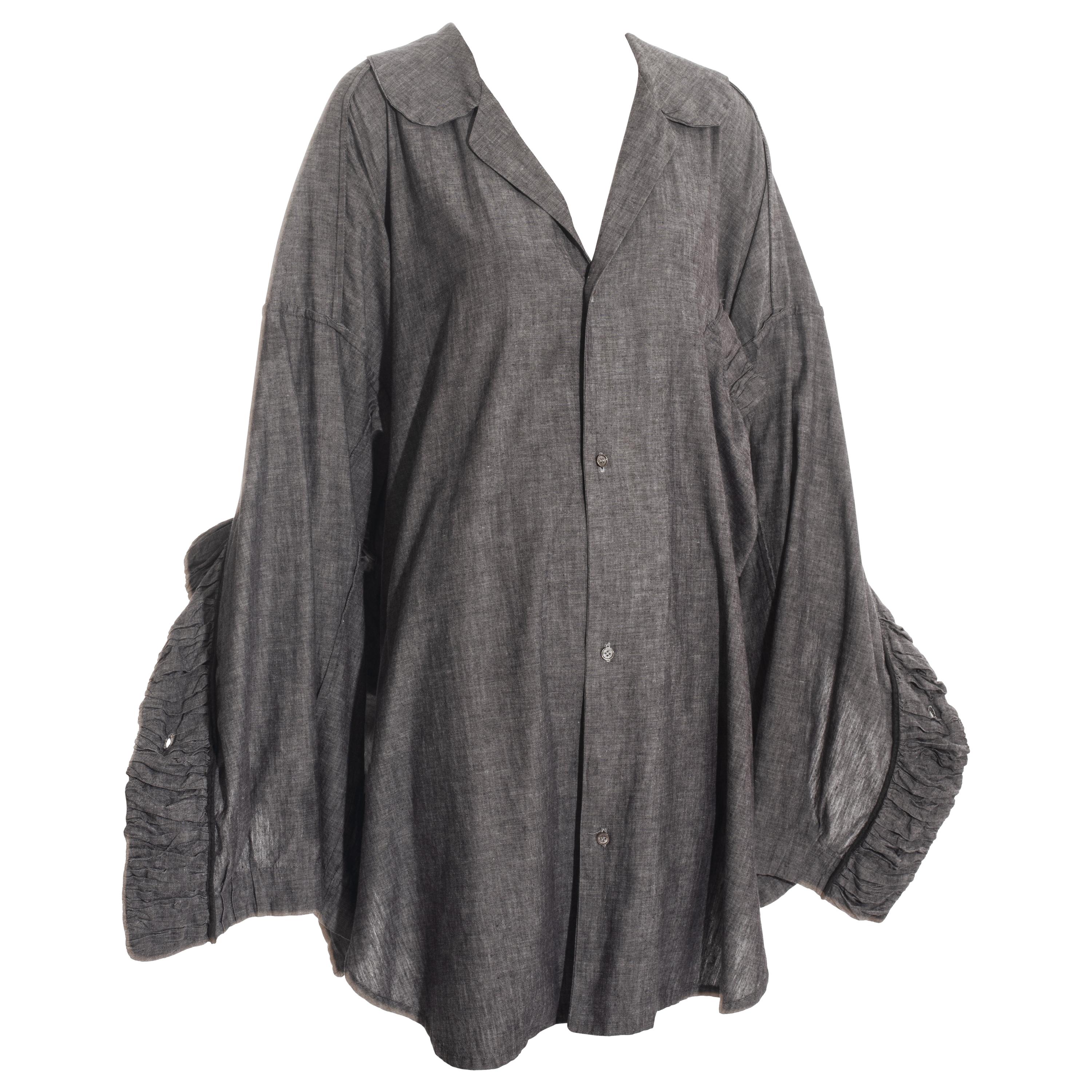 John Galliano grey linen oversized button-up shirt, ss 1985