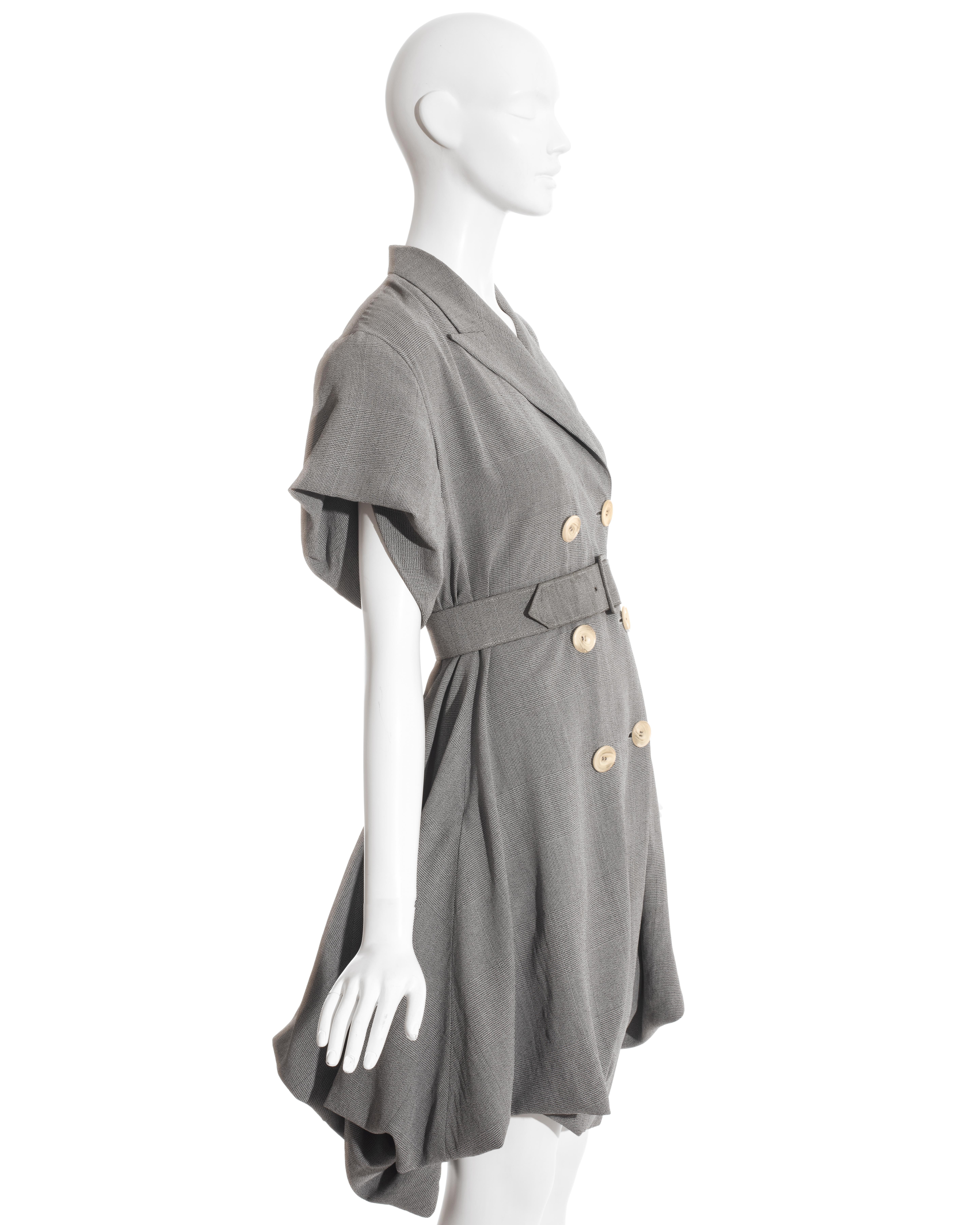 John Galliano grey rayon checked Blanche Dubois bustled coat dress, ss 1988 In Excellent Condition For Sale In London, GB