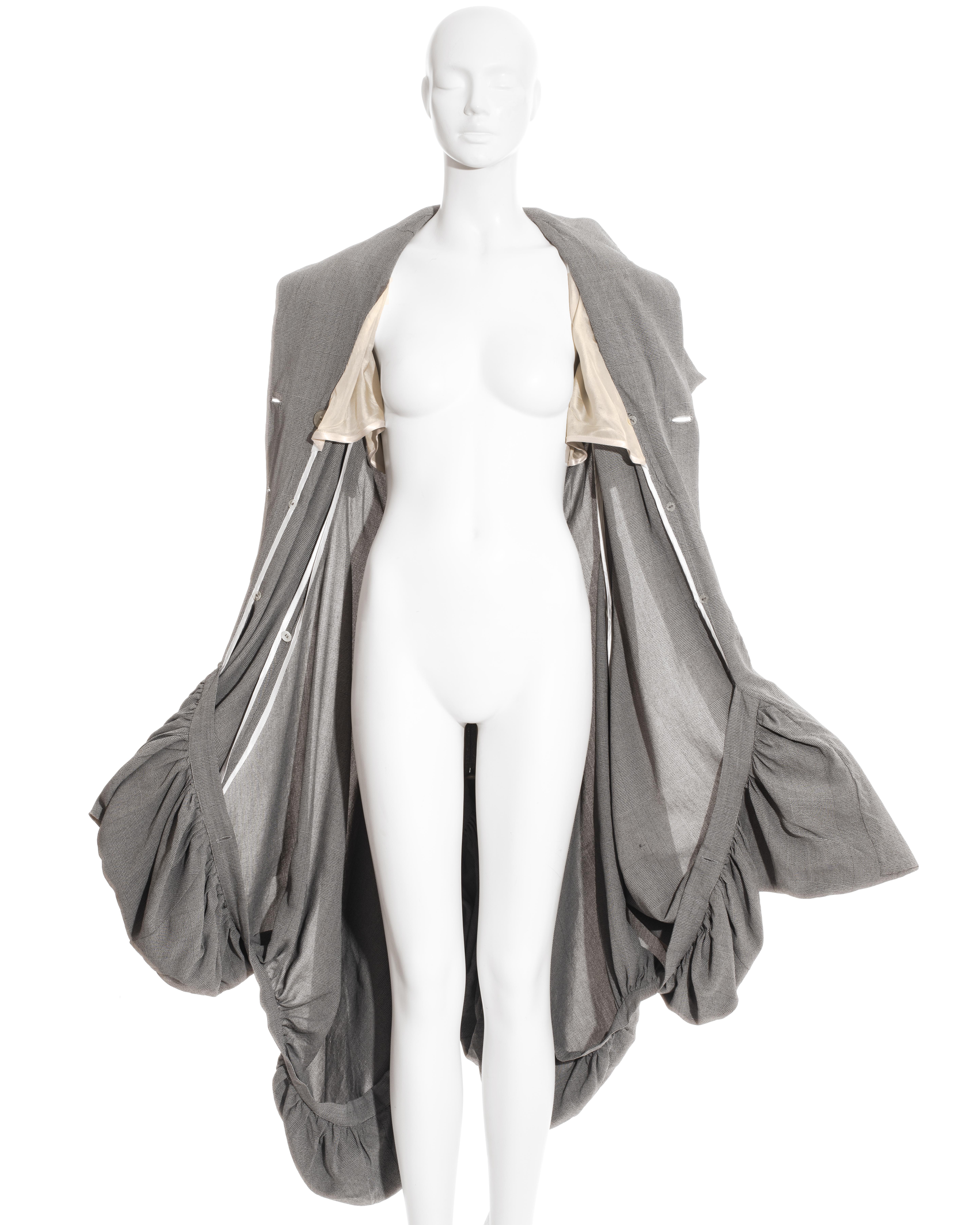 Women's John Galliano grey rayon checked Blanche Dubois bustled coat dress, ss 1988 For Sale