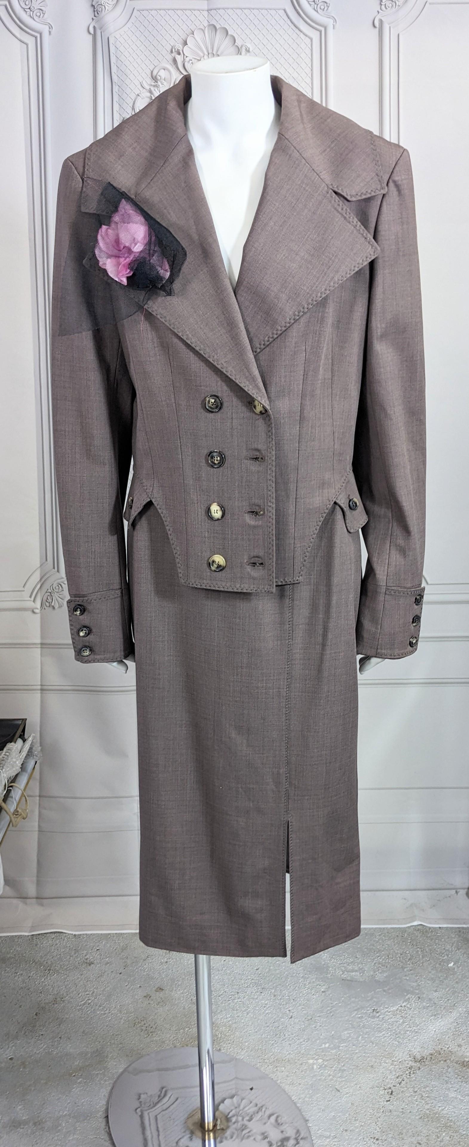 Women's John Galliano Heathered Wool Two Piece Suit S/S 2001 For Sale