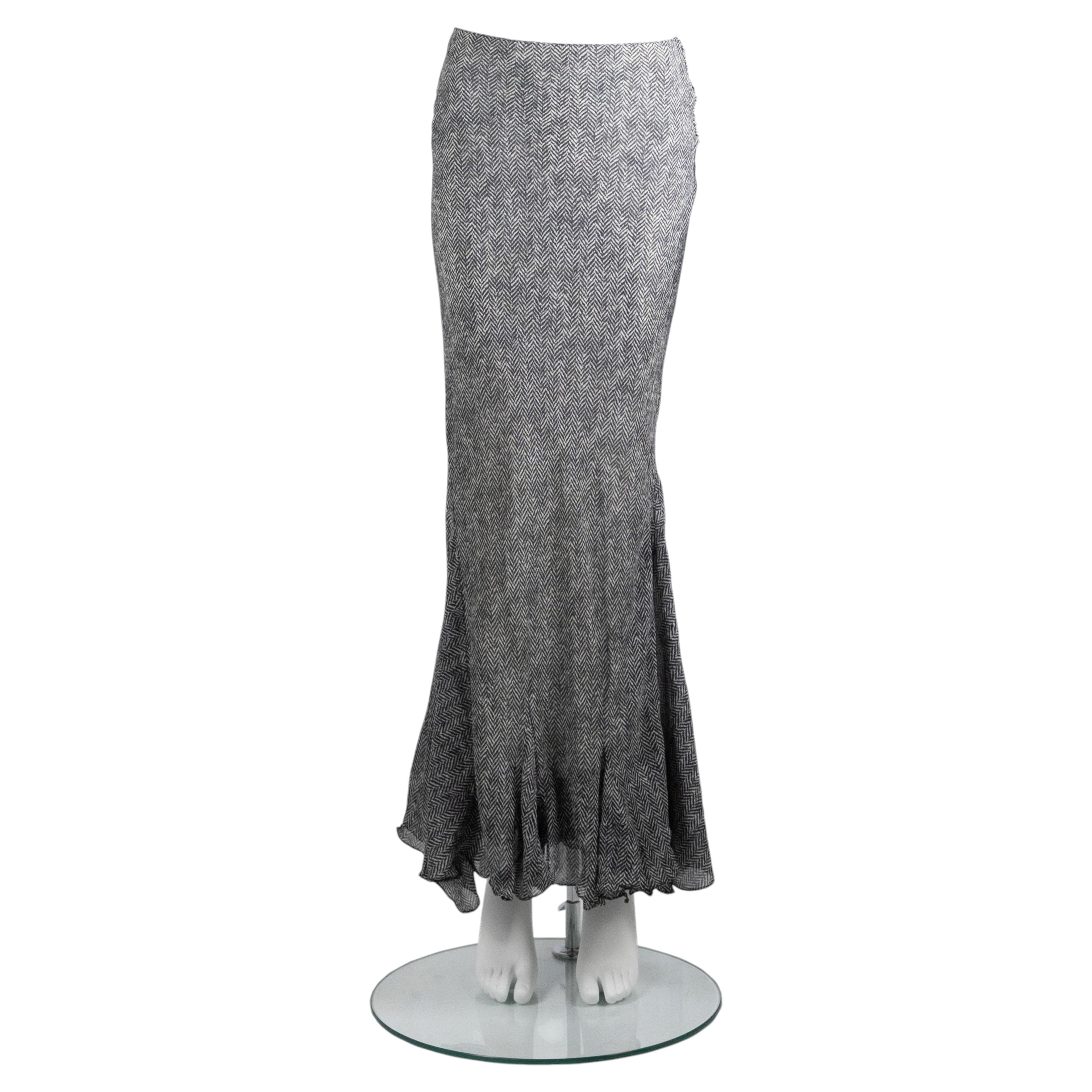 John Galliano Herringbone Silk Fishtail Skirt 2001