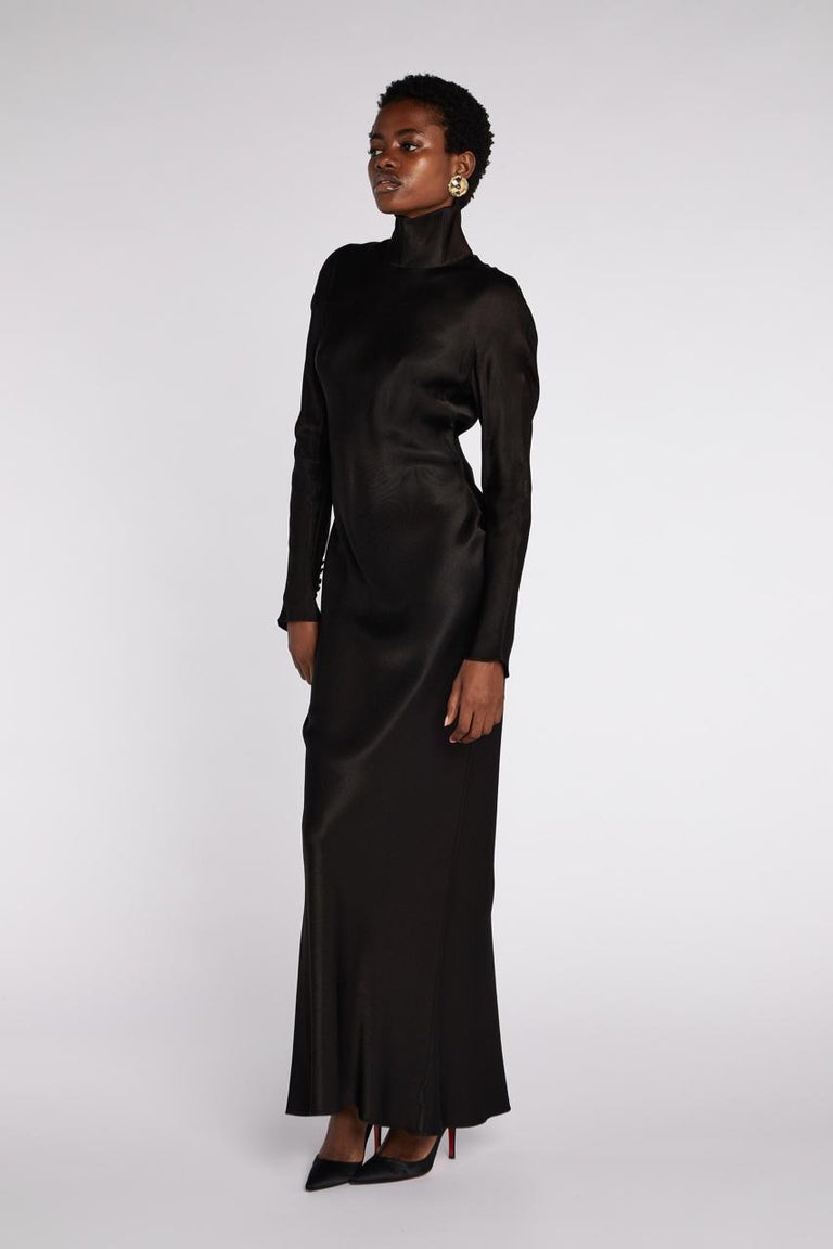 high neck black satin dress PHOEBE PHILO | LIQUID HIGH NECK DRESS