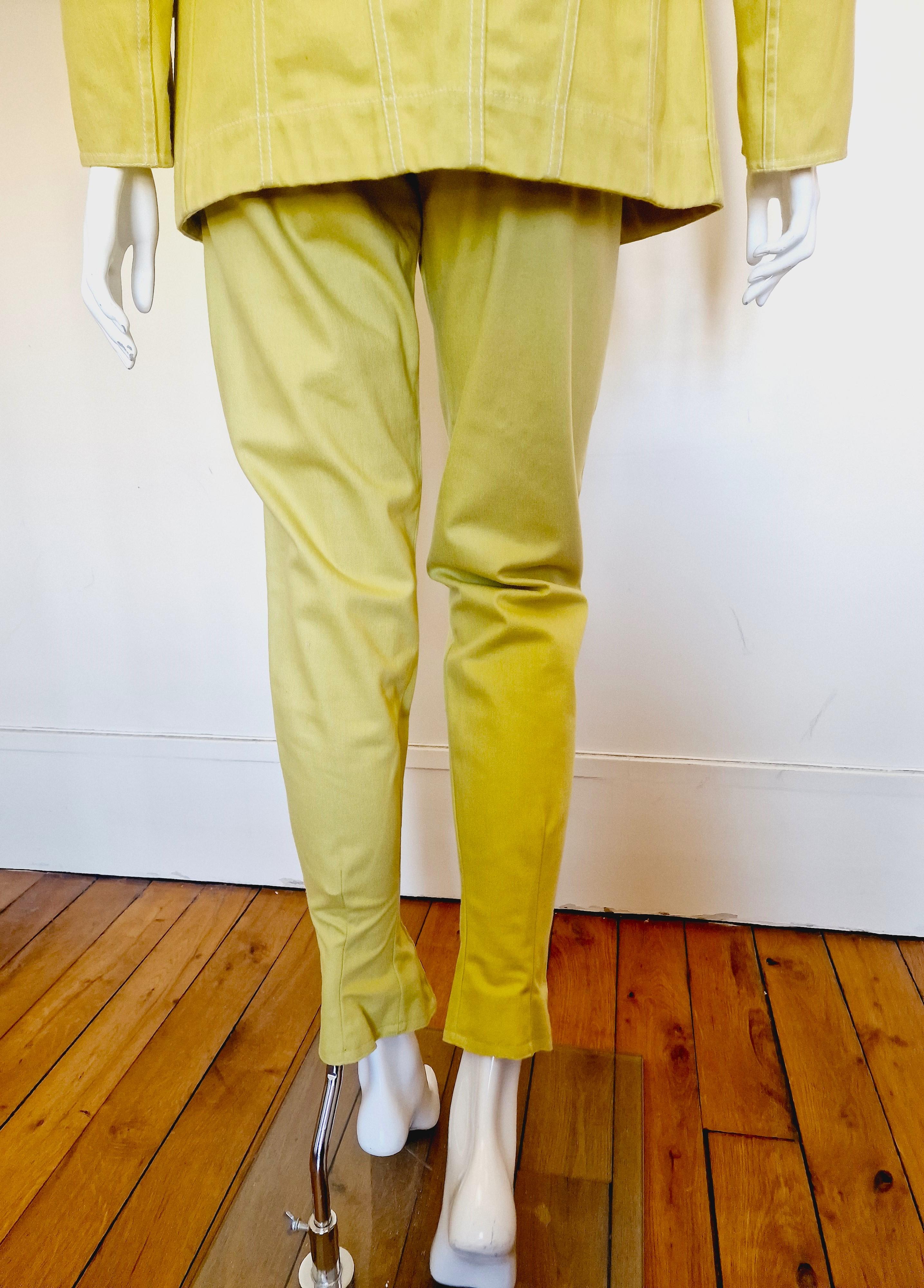 Yellow John Galliano Honcho Woman 1991 S/S Runway London Medium L Dress Ensemble Suit For Sale
