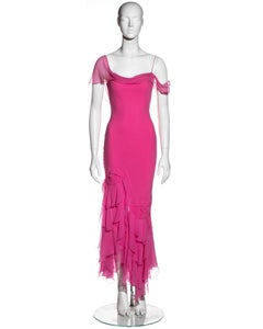 John Galliano hot pink silk chiffon bias cut evening dress, ss 2004