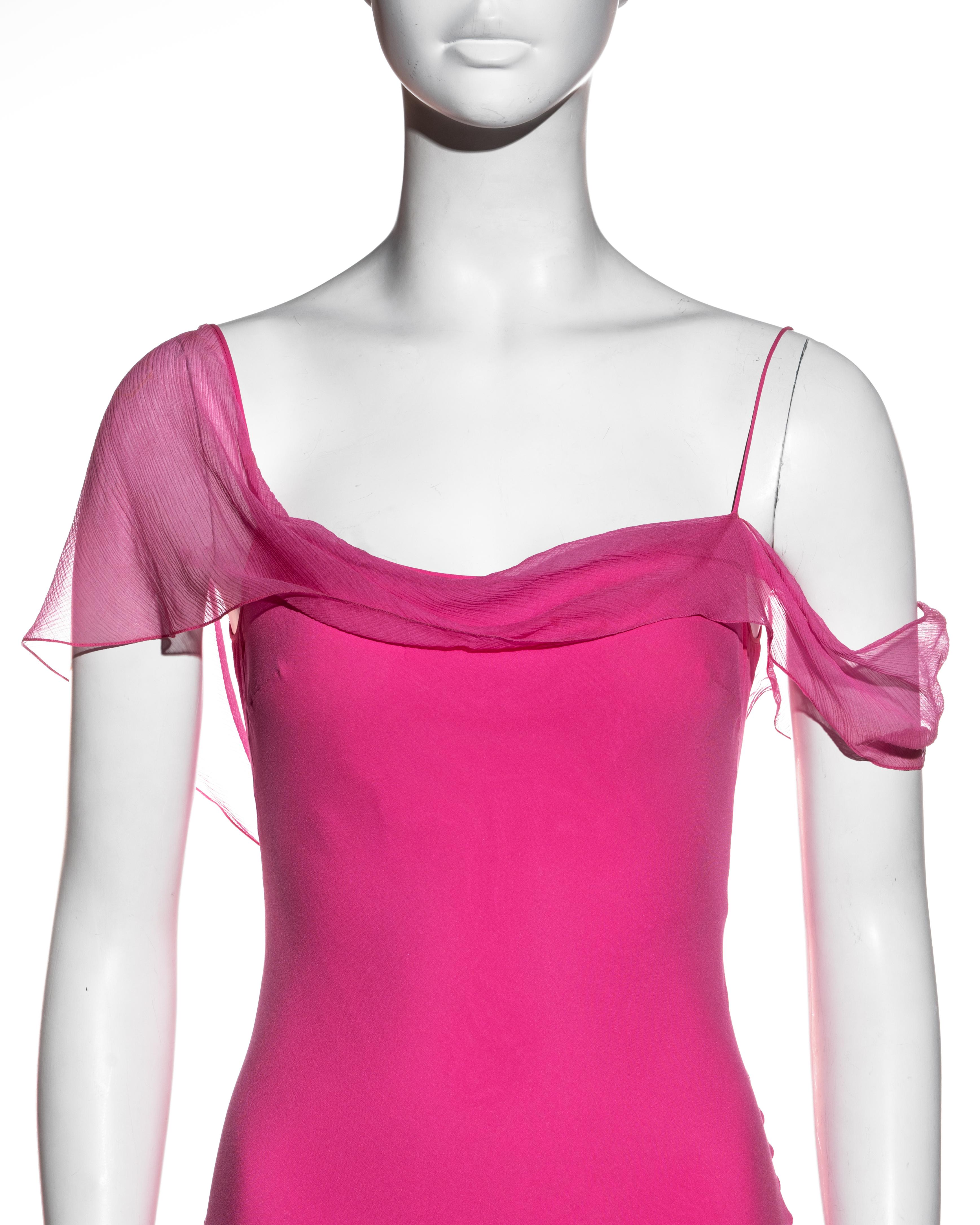 Pink John Galliano hot pink silk chiffon bias cut evening dress, ss 2004