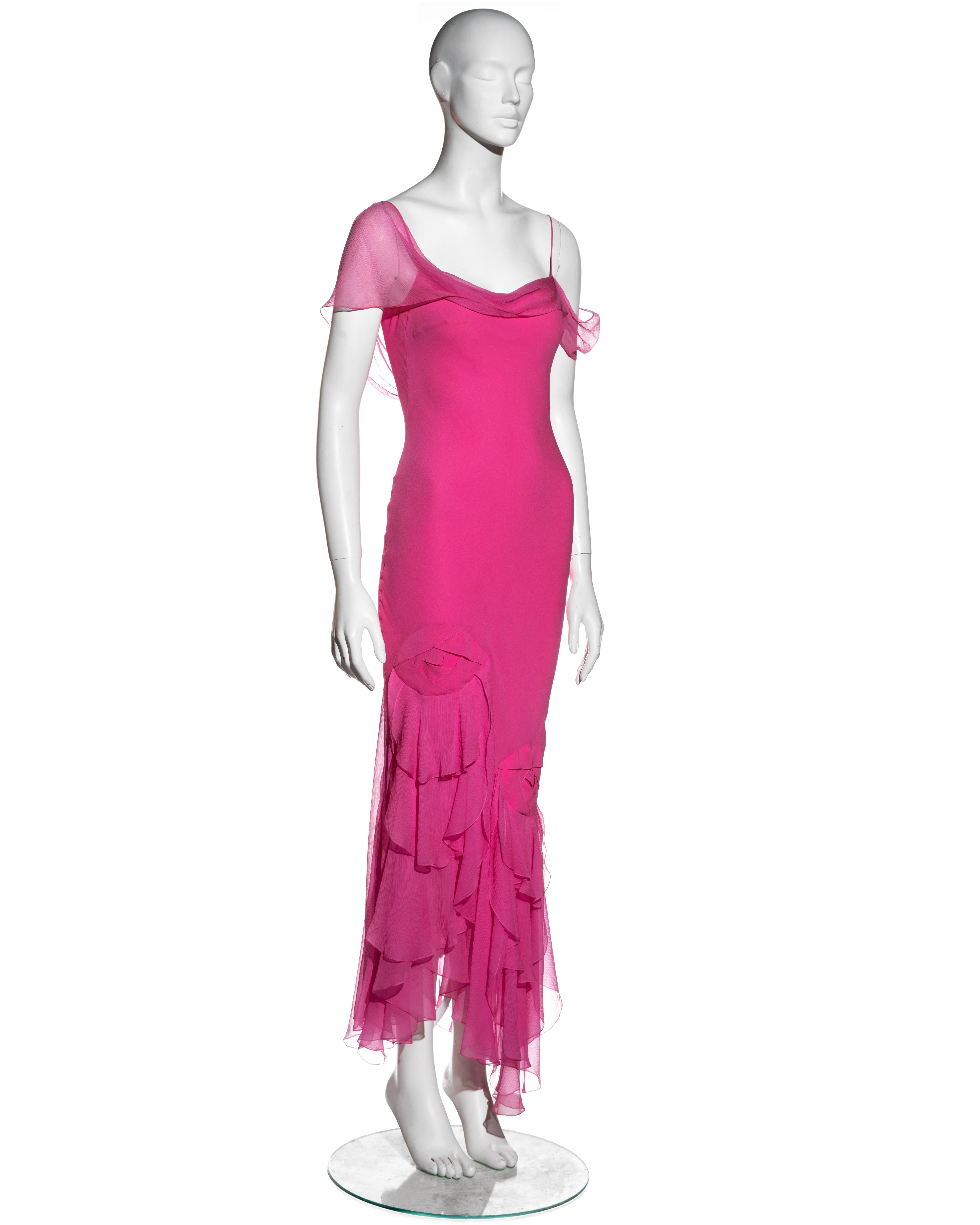 John Galliano hot pink silk chiffon bias cut evening dress, ss 2004 In Good Condition In London, GB
