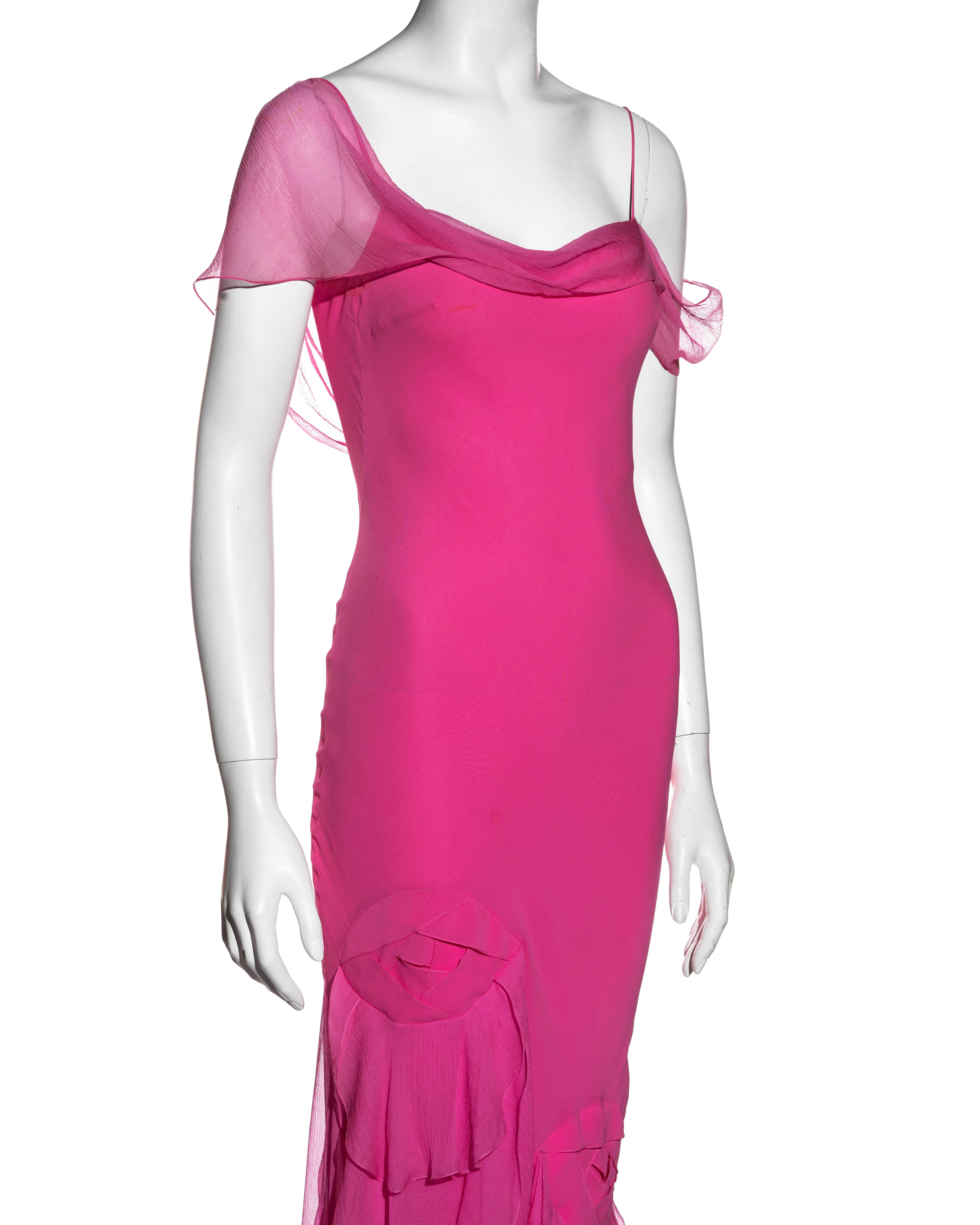 Women's John Galliano hot pink silk chiffon bias cut evening dress, ss 2004