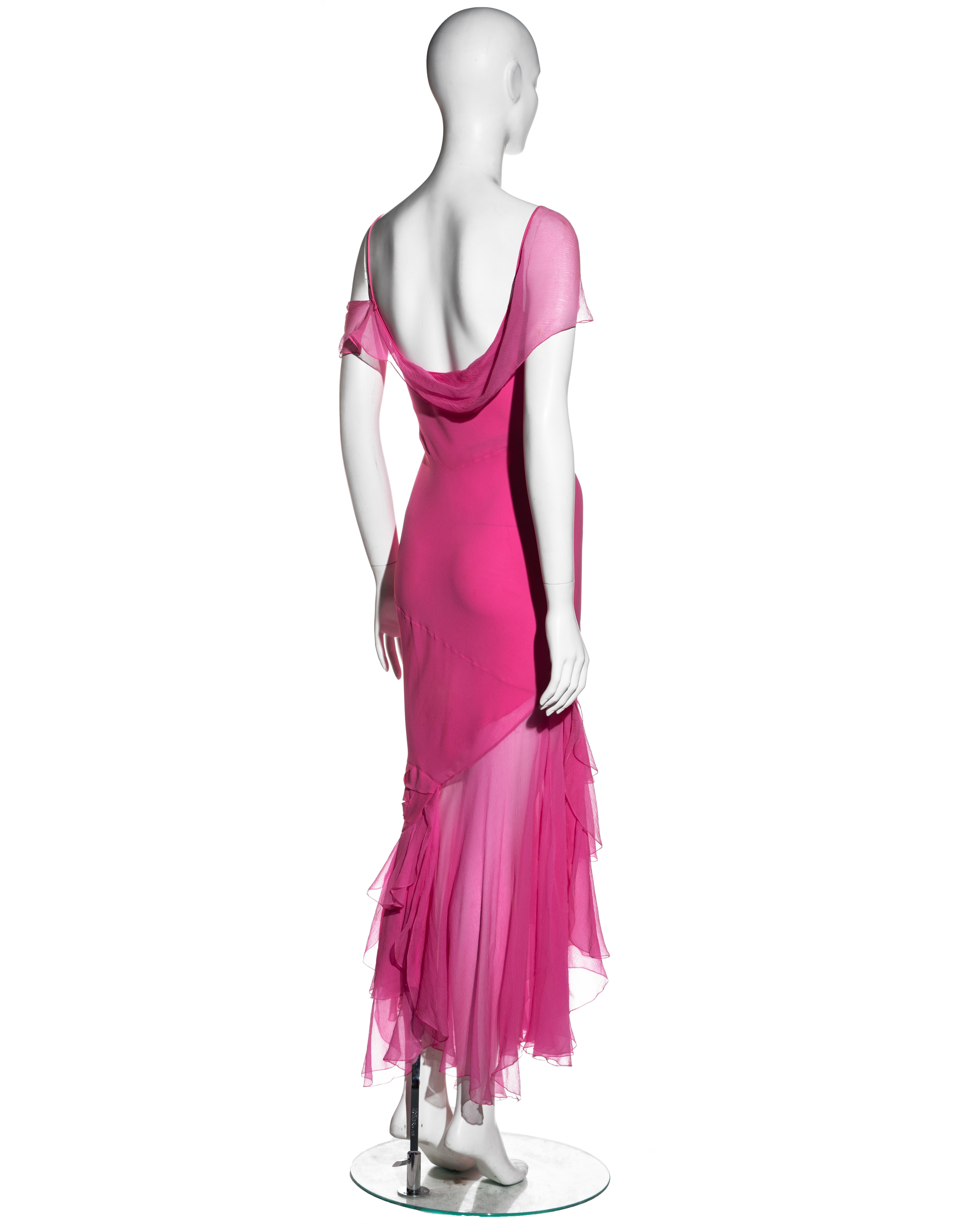 John Galliano hot pink silk chiffon bias cut evening dress, ss 2004 1